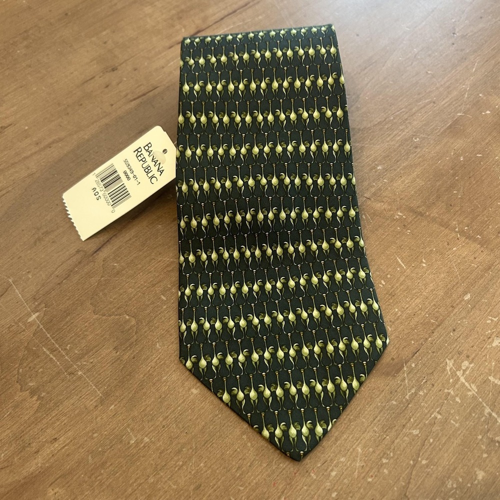 Banana Republic Tie Mens One Size Green Silk Ostrich Bird Novelty Print Italy